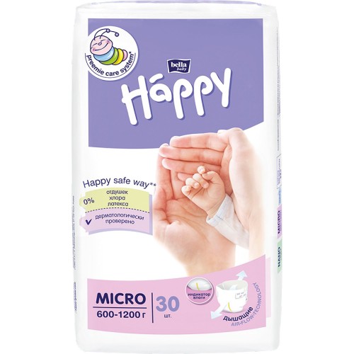 Happy Micro подгузники для недоношенных детей 600-1200гр 30шт