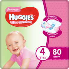 Huggies Ultra Comfort для девочек 4 (8-14 кг) 80шт