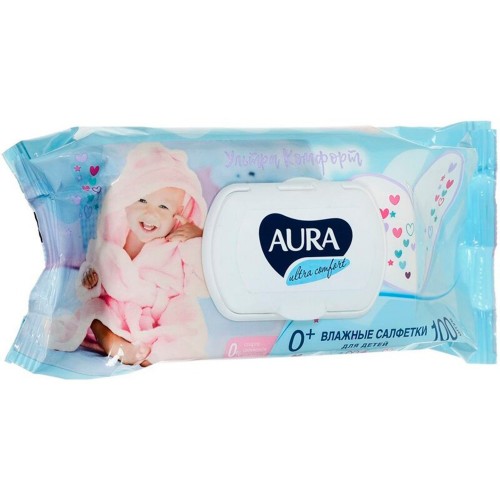 AURA Ultra comfort  Влажные детские салфетки с алоэ100 шт