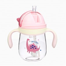 Mum&Baby Поильник детский с трубочкой «Котик», 280мл., +9мес., цвет молочно-розовый, арт.9846620