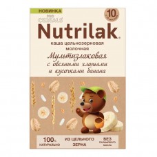 Nutrilak Premium Мультизлаковая с овсяными хлопьями и кусочками банана каша молочная 200г