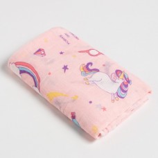 Пелёнка Крошка Я 70*120 см Единороги, муслин двухслойный, 100% хлопок   7357523