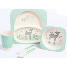 Набор бамбуковой посуды «Олененок», тарелка, миска, стакан, приборы, 5 предметов 4591073