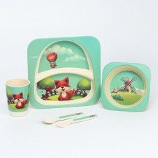 Крошка Я Набор бамбуковой посуды «Мельница», 5 предметов: тарелка, миска, стакан, вилка, ложка   477